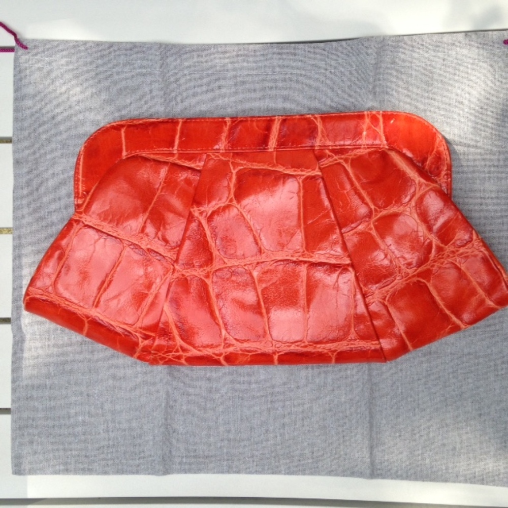 Lauren Merkin tatum croc orange clutch